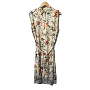 CHEPE Italy Beige red  Floral Print button belts Dress